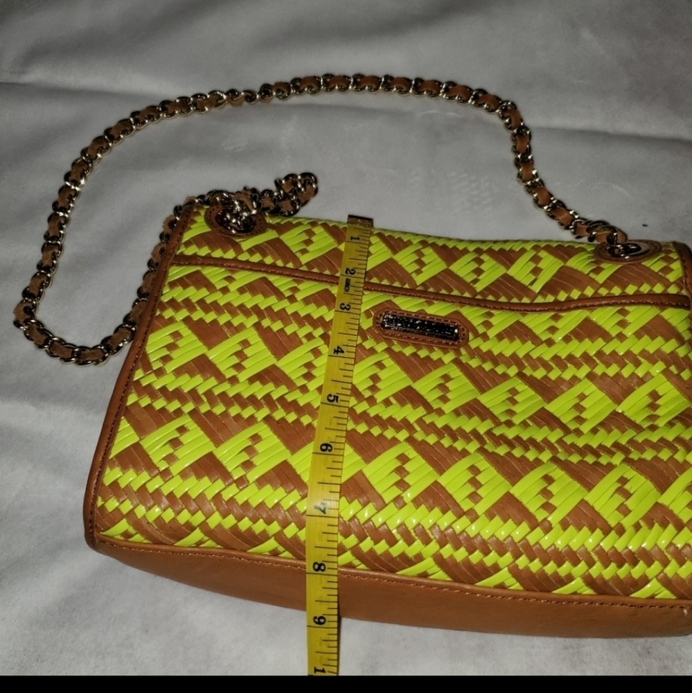 Rebecca Minkoff Woven Lime Green & Brown Leather Chain Crossbody Bag - Picture 5 of 11
